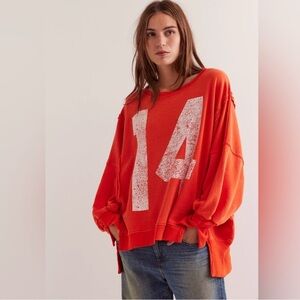 Free people Graphic  Camden sweatshirt. NwT. Red combo 14.
